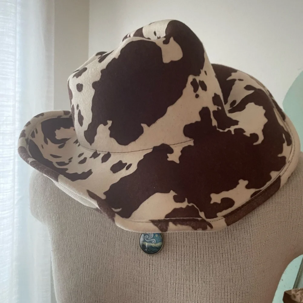 Urban Outfitters wool Brown and White Cow Print Cowboy Hat - Picture 4 of 14